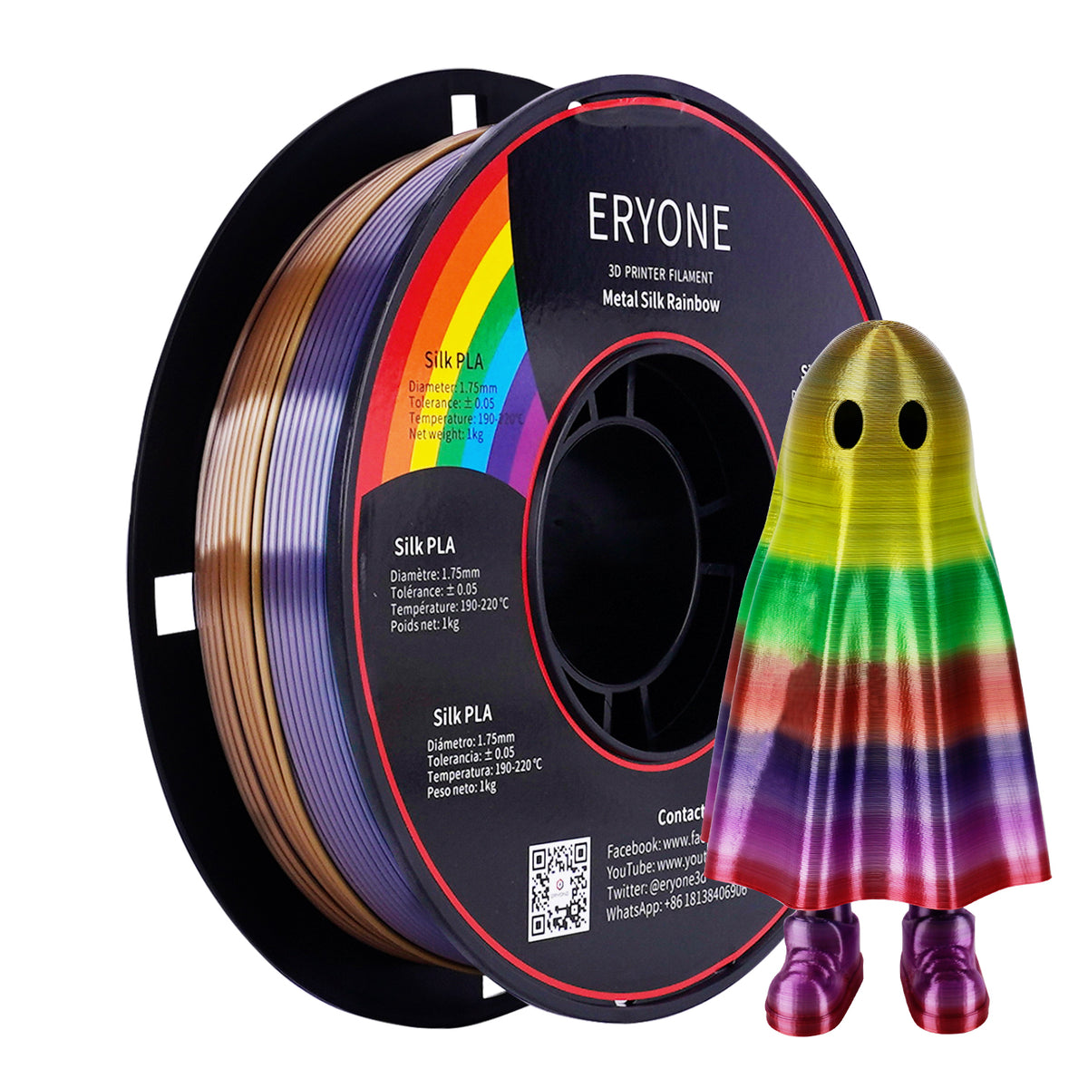 ERYONE 3 Spools 1.5kg Mini Silk Rainbow PLA Filament 1.75mm for FDM 3D