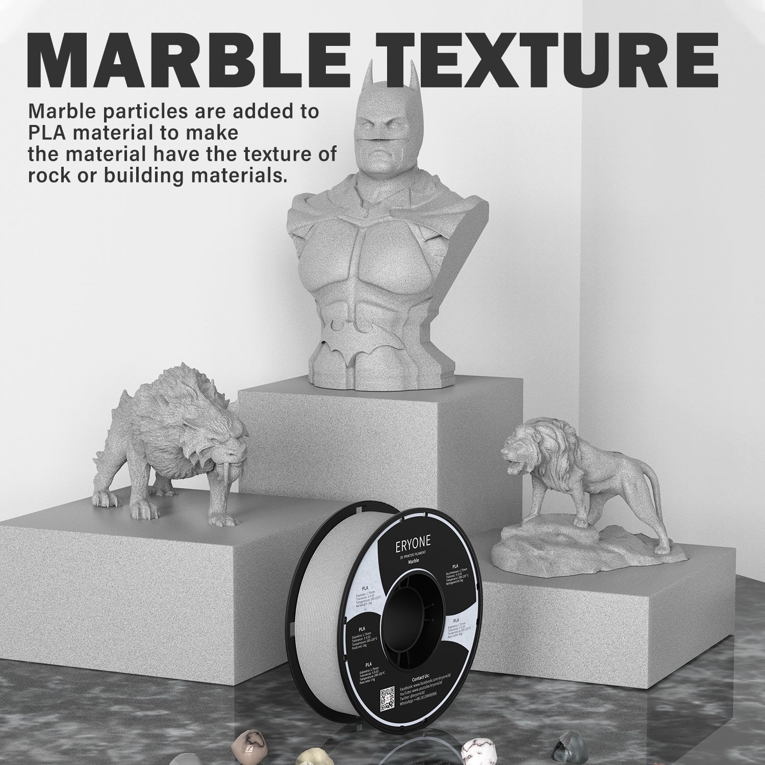 ERYONE Marble PLA Filament 1.75mm, 3D Printing Filament PLA for FDM 3D Printer/Pen, 1kg 1 Spool - eryone3d