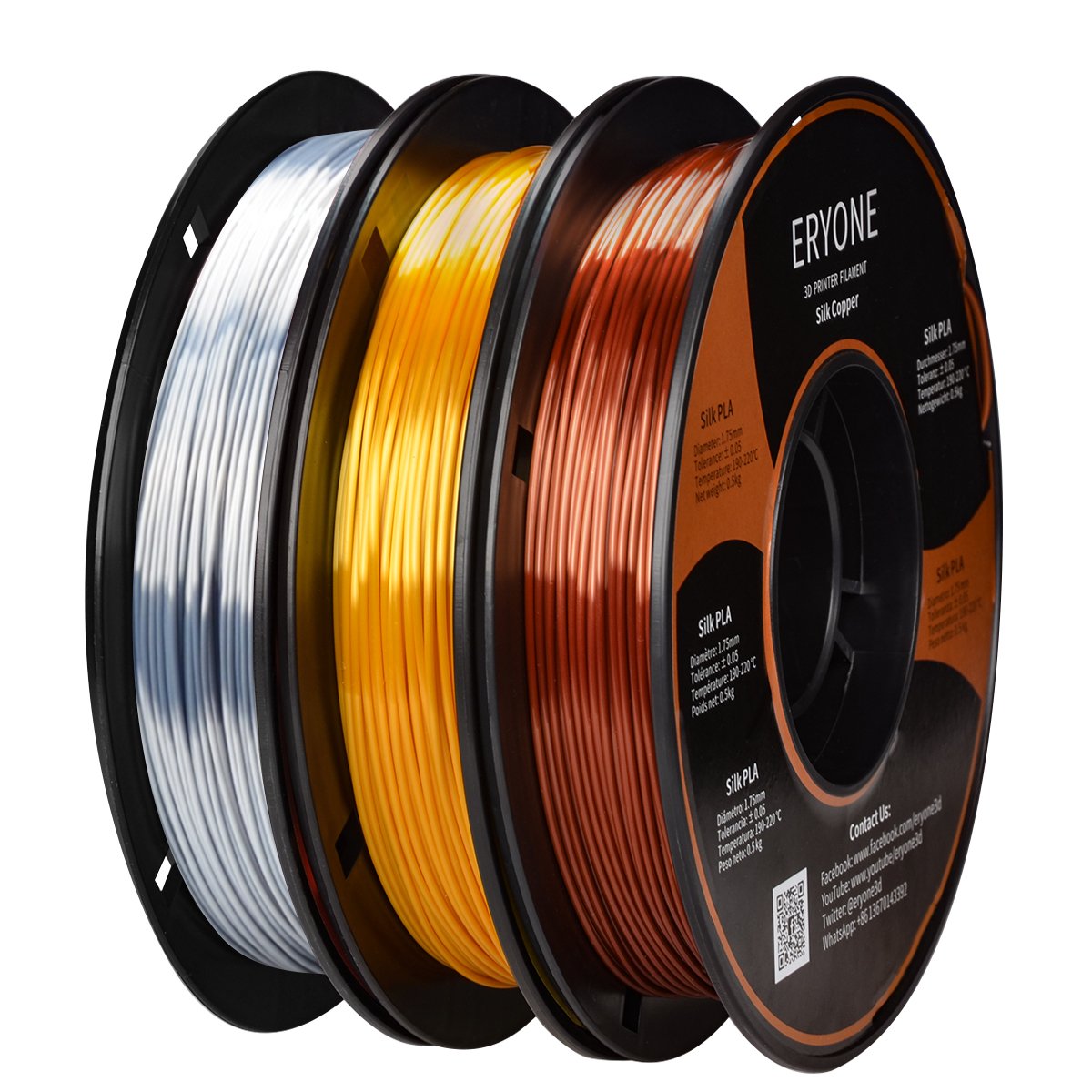 ERYONE 3 Spools 1.5kg Mini Silk Rainbow PLA Filament 1.75mm for FDM 3D Printer - eryone3d