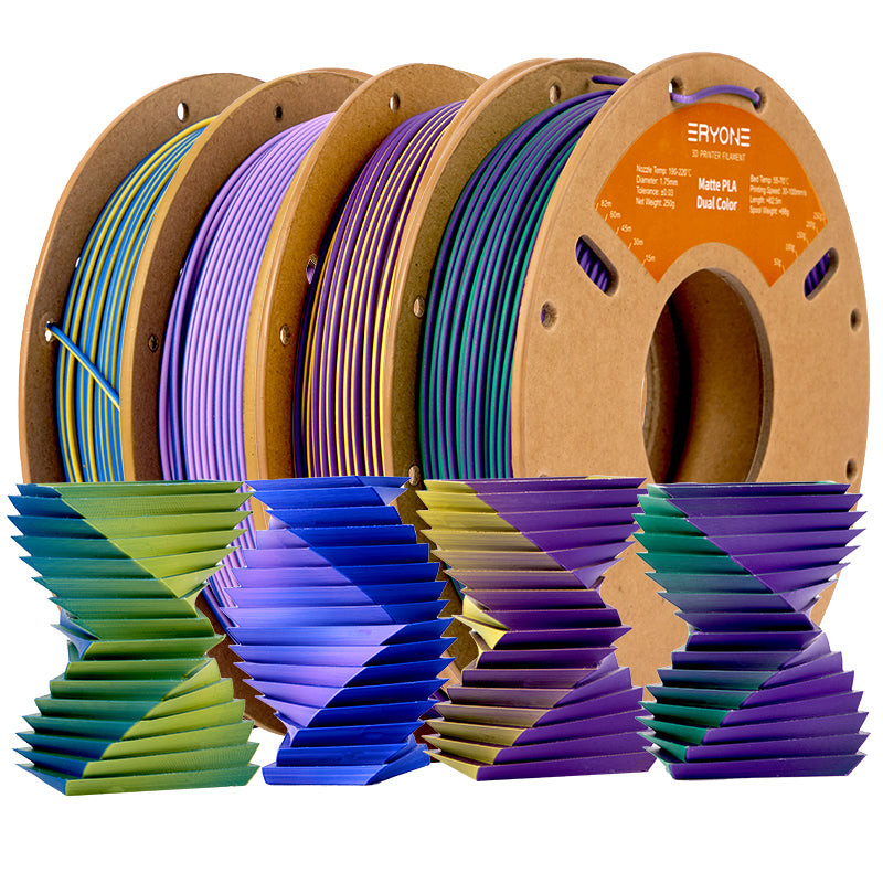 PLA Matte Dual-Color Filament，1.75mm±0.03mm（250g）,Total 4 Rolls