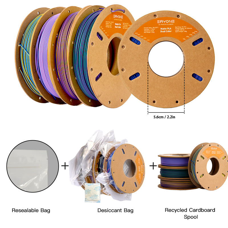 PLA Matte Dual-Color Filament，1.75mm±0.03mm（250g）,Total 4 Rolls