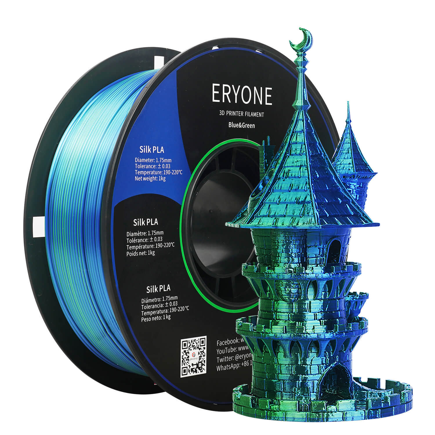 ERYONE 1kg (2.2LBS)/Spool 1.75mm Silk Dual-Color PLA Filament for 3D Printers,Accuracy +/- 0.03 mm - eryone3d