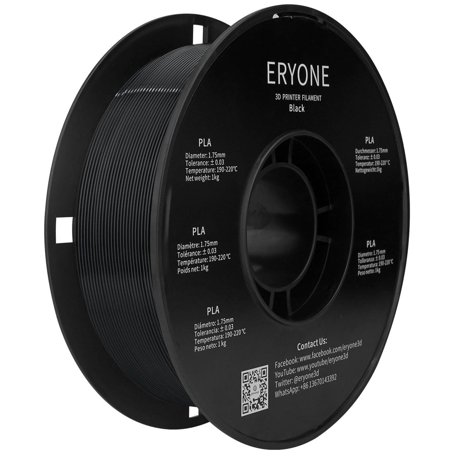 ERYONE PLA 3D Printer Filament 1.75mm, Dimensional Accuracy +/- 0.05 mm 1kg (2.2LBS)/Spool - eryone3d