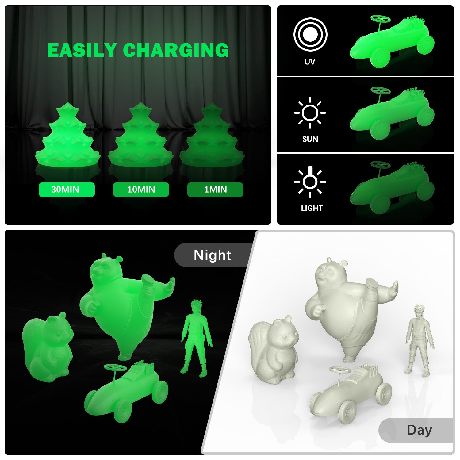 ERYONE Glow Green in The Dark PLA 3D Printer Filament 1.75mm, Dimensional Accuracy +/- 0.05 mm, 1kg (2.2LBS) / Spool - eryone3d