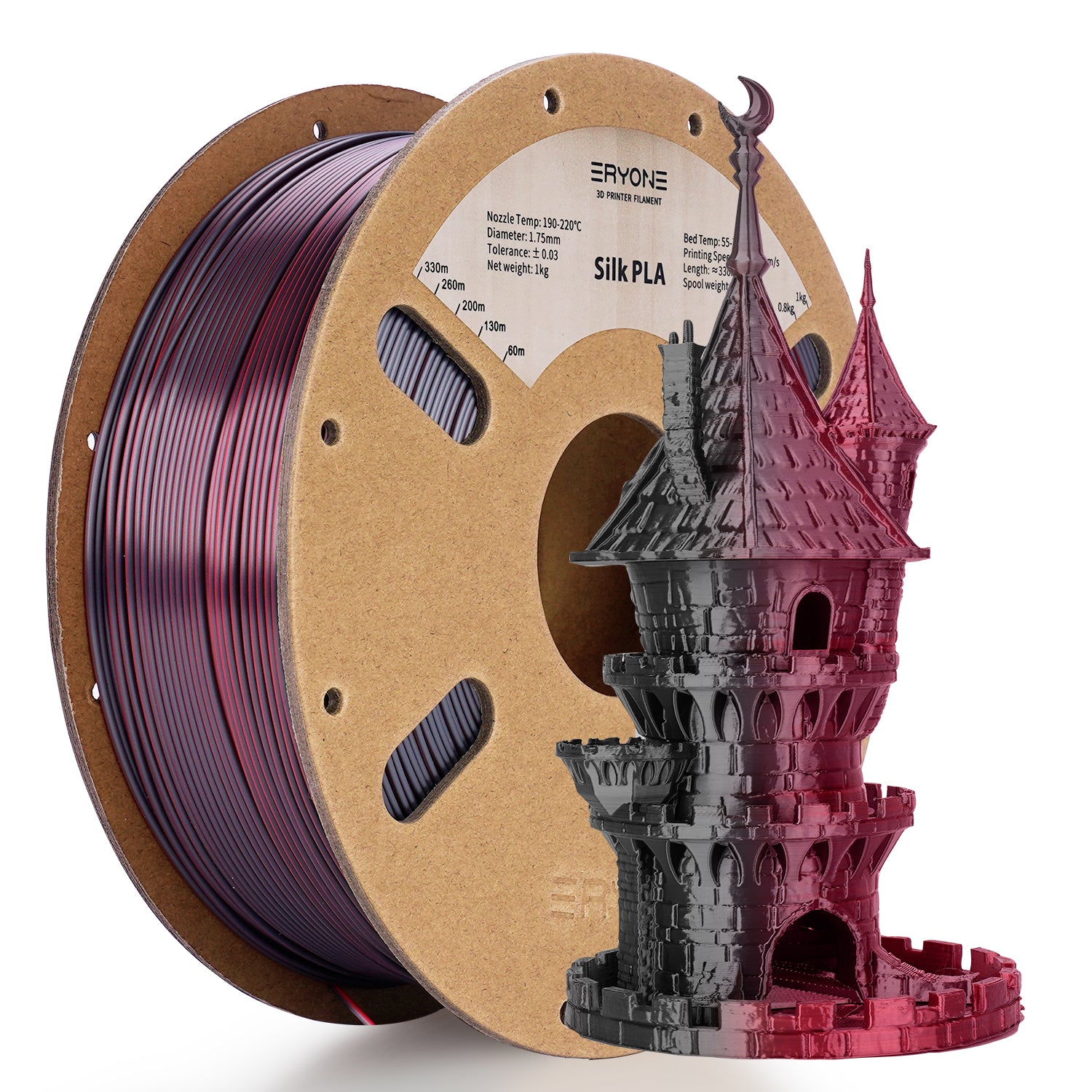 ERYONE Silk Dual-Color PLA Filament for 3D Printers,1kg (2.2LBS)/Spool 1.75mm,Accuracy +/- 0.03 mm