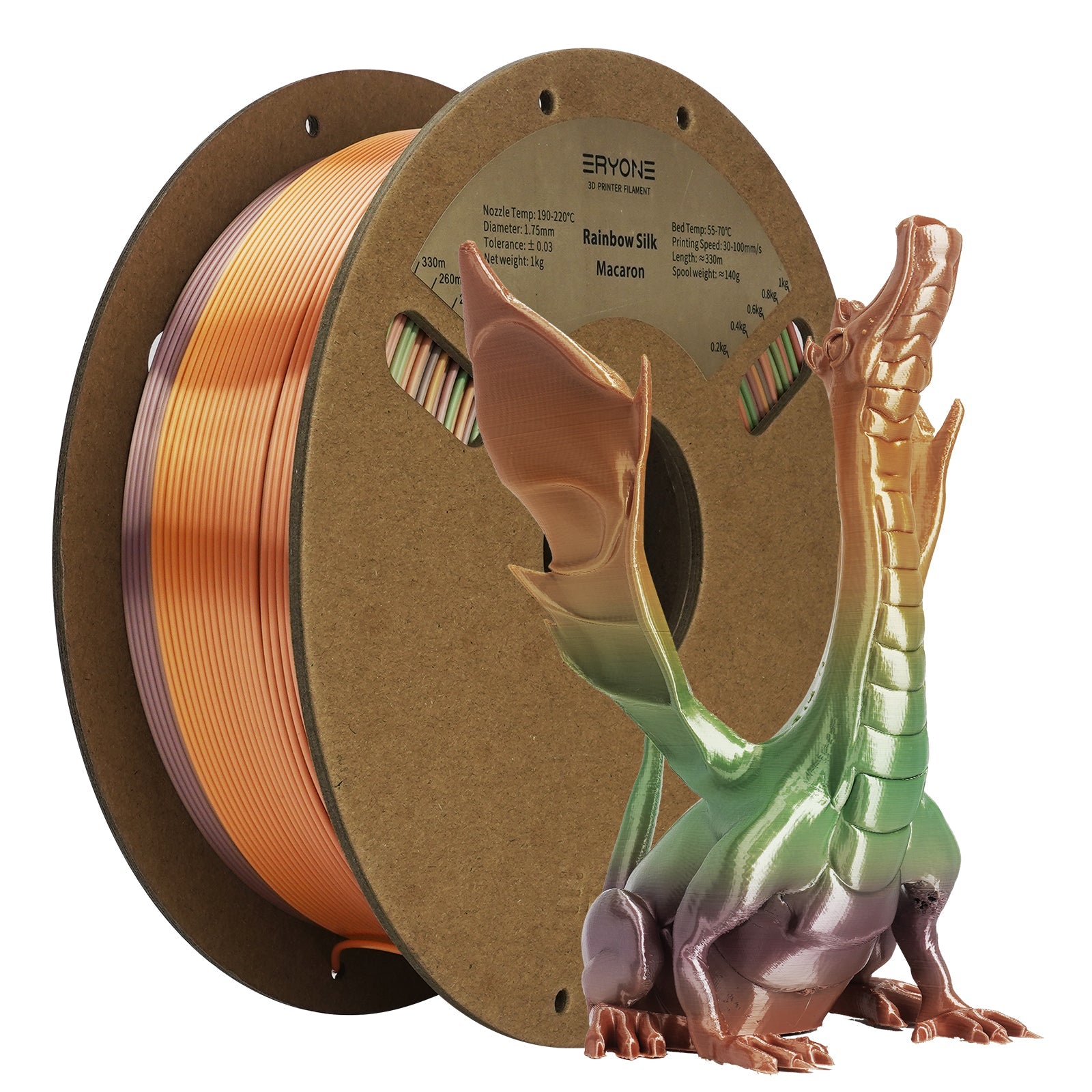 ERYONE Macaron Rainbow Filament PLA 1.75 mm for 3D Printer, +/-0.05 mm, 1 kg / Spool
