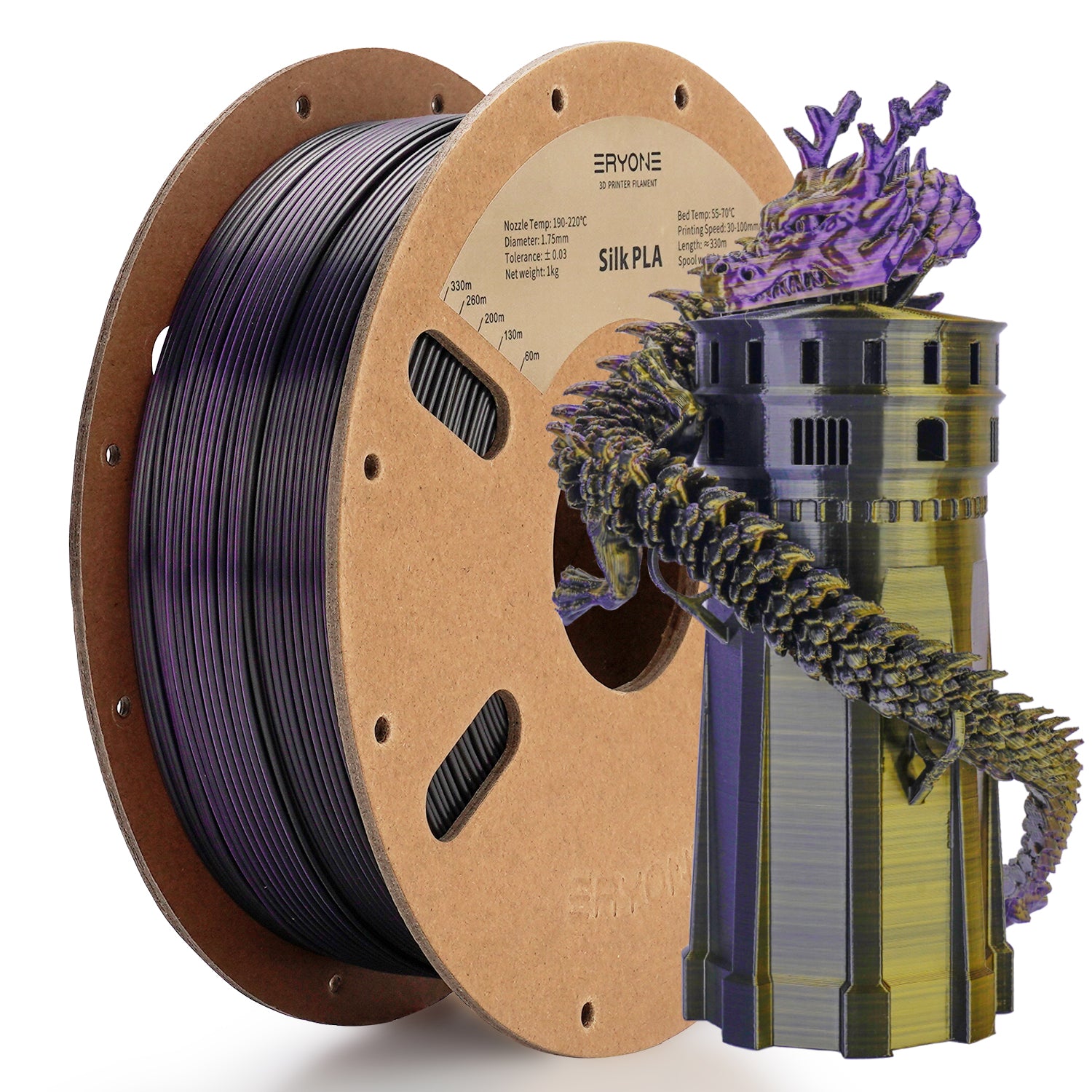 ERYONE Dreifarbiges Seiden-PLA-Filament für 3D-Drucker, 1 kg (2,2 LBS)/Spule 1,75 mm, Genauigkeit +/- 0,03 mm 