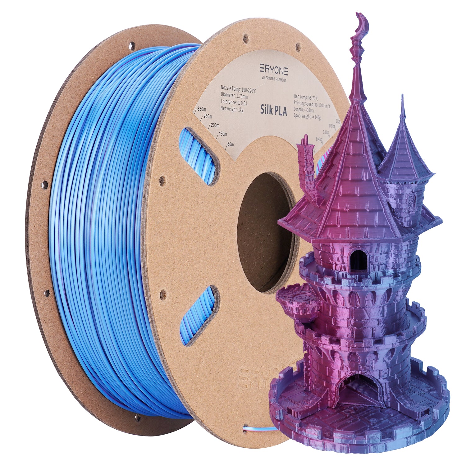 Filament d'imprimante 3D PLA bicolore mat ERYONE 1,75 mm +/- 0,03 mm, 1 kg  pour imprimantes 3D, bleu et violet : : Commerce, Industrie et  Science