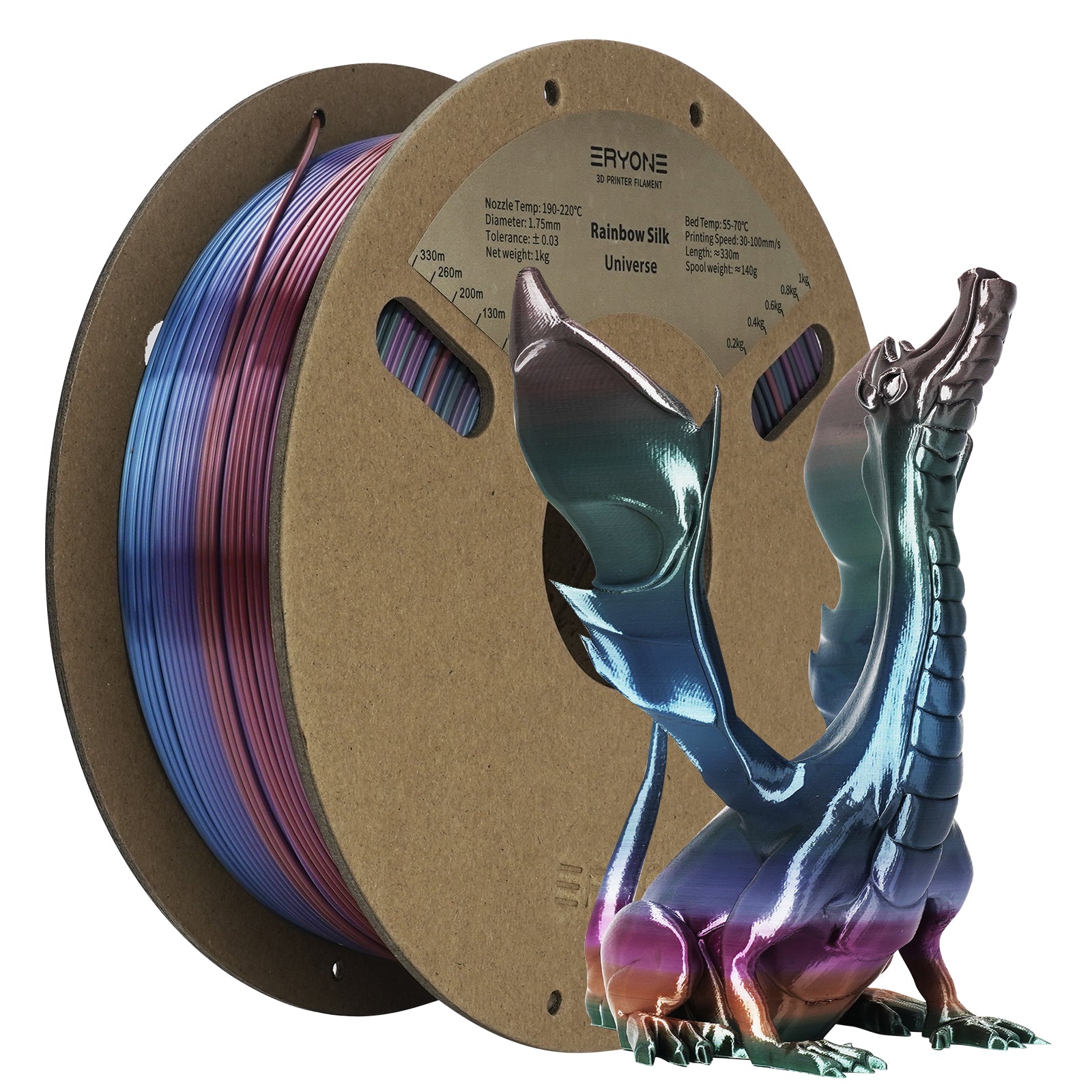 ERYONE Macaron Rainbow Filament PLA 1.75 mm for 3D Printer, +/-0.05 mm, 1 kg / Spool
