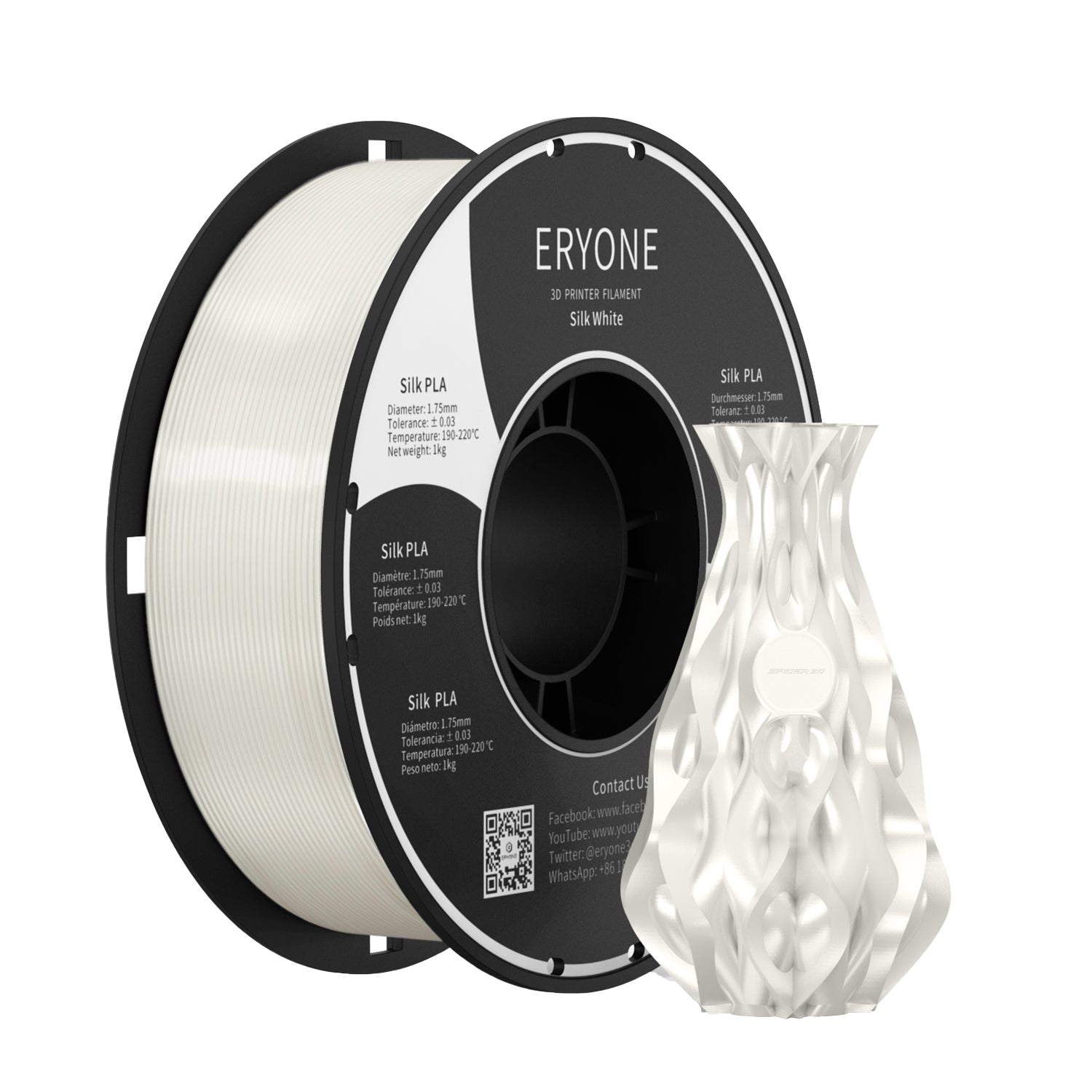 ERYONE Silk PLA Filament 1.75mm, Silky Shiny 3D Printing Material for 3D Printer and 3D Pen, 1kg 1 Spool, 1.75mm - eryone3d