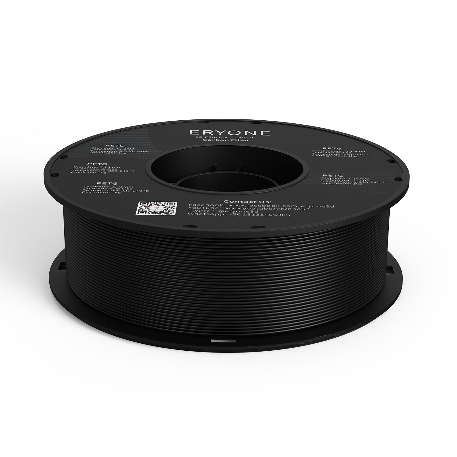ERYONE Carbon Fiber PETG 3D Printer Filament 1.75mm, Dimensional Accuracy +/- 0.05 mm 1kg (2.2LBS)/Spool - eryone3d