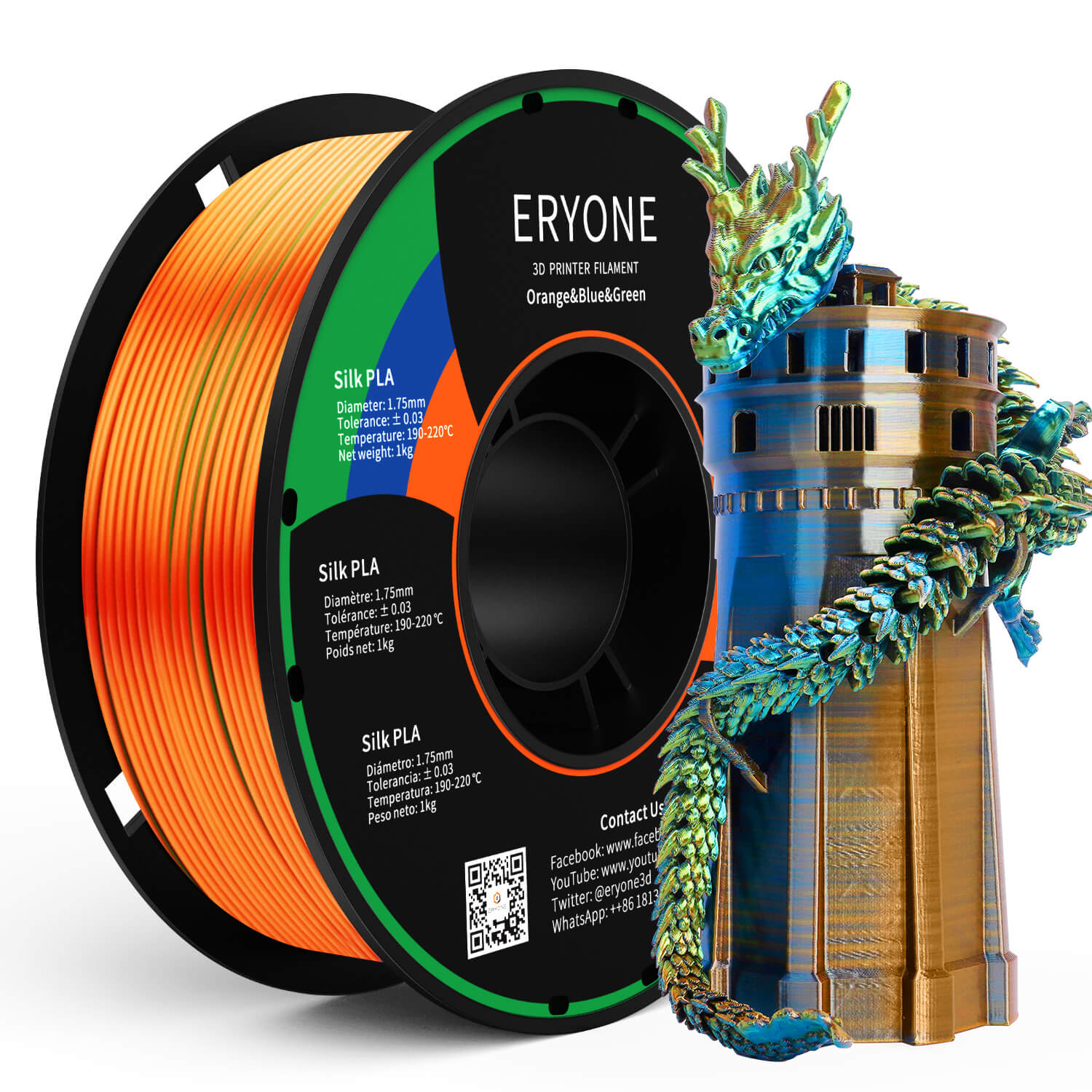 Eryone Pla Silk 3 color 3d Printer Filament 3d Printing - Temu