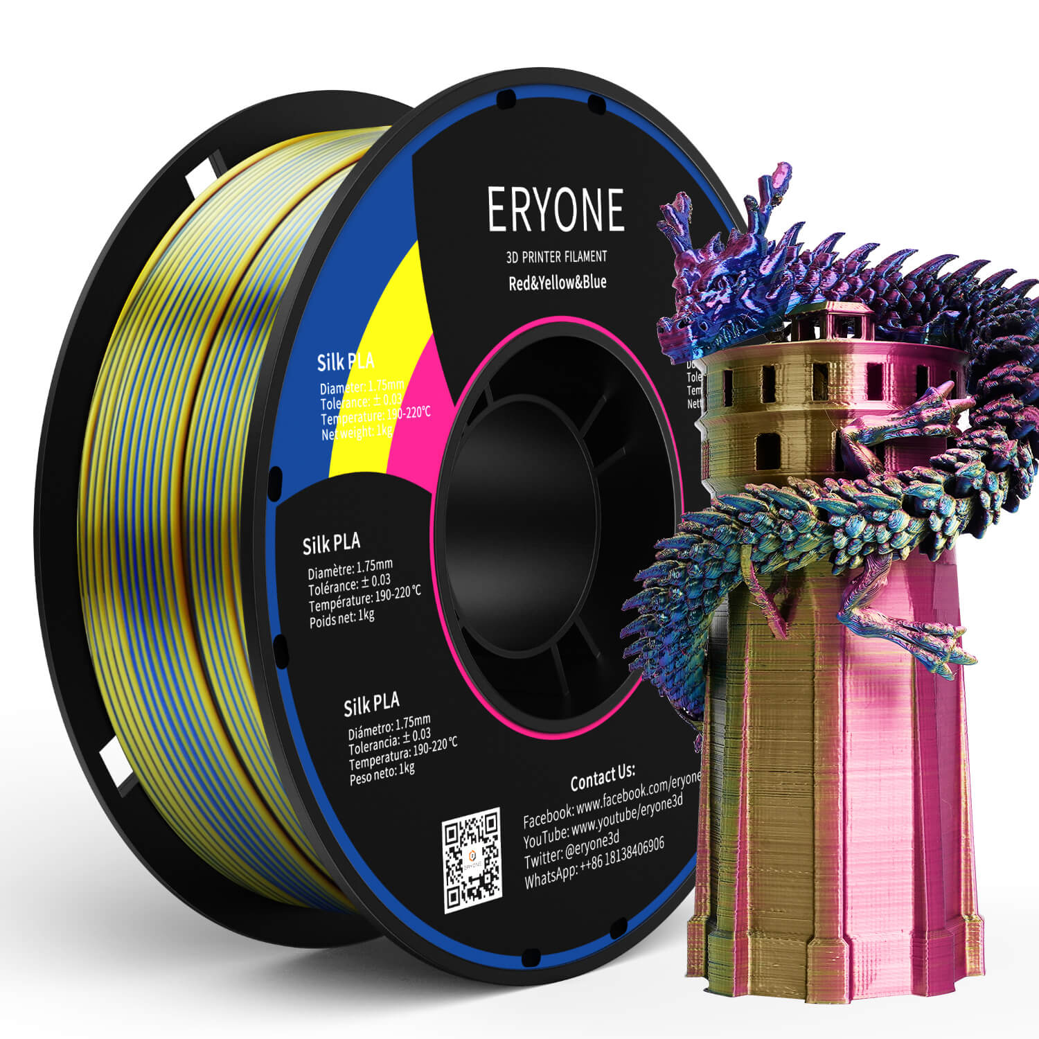 Eryone Pla Silk 3 color 3d Printer Filament 3d Printing - Temu