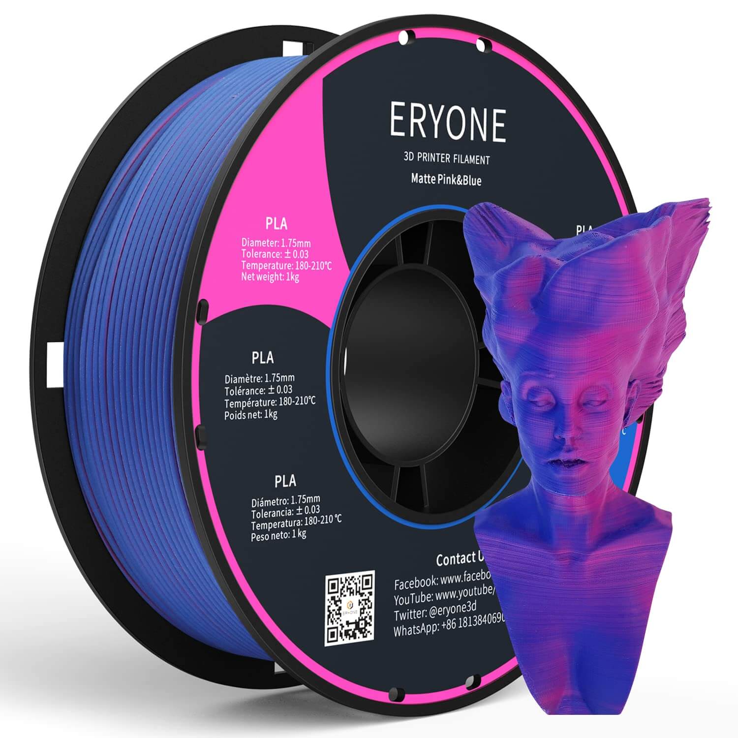ERYONE Matte Dual Color Coextrusion Filament PLA 1.75 1kg Pink&Blue –  BlueSoulMate