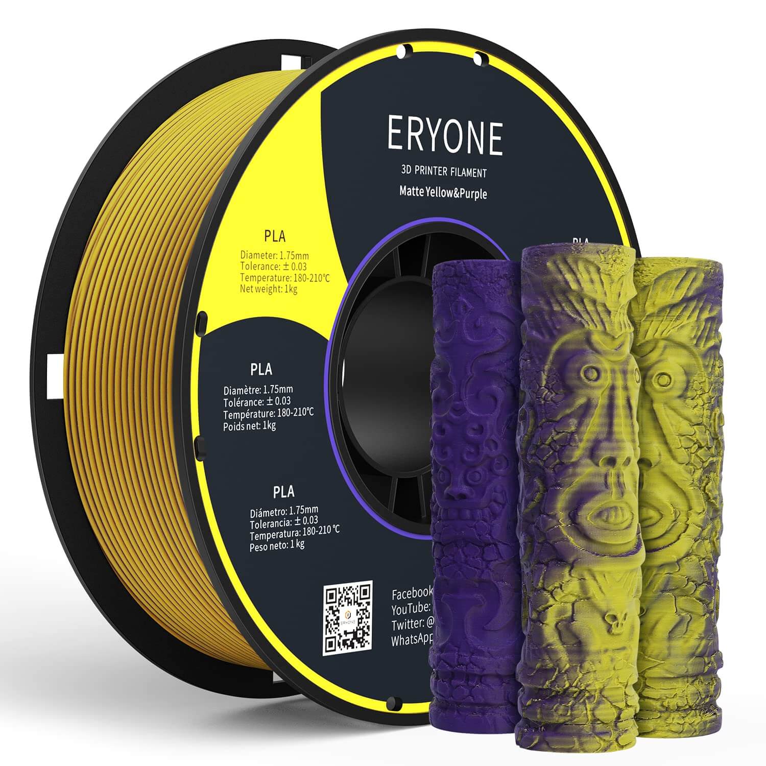 ERYONE 1kg (2.2LBS)/Spool 1.75mm Matte Dual-Color PLA Filament for 3D Printers,Accuracy +/- 0.03 mm - eryone3d