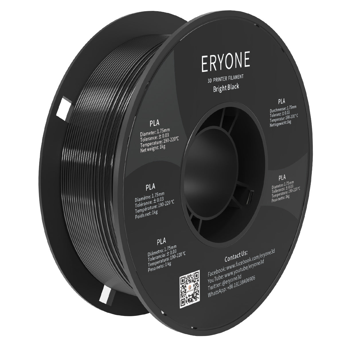 Eryone - PLA Standard - Noir Brillant (Bright Black) - 1.75mm - 1 Kg