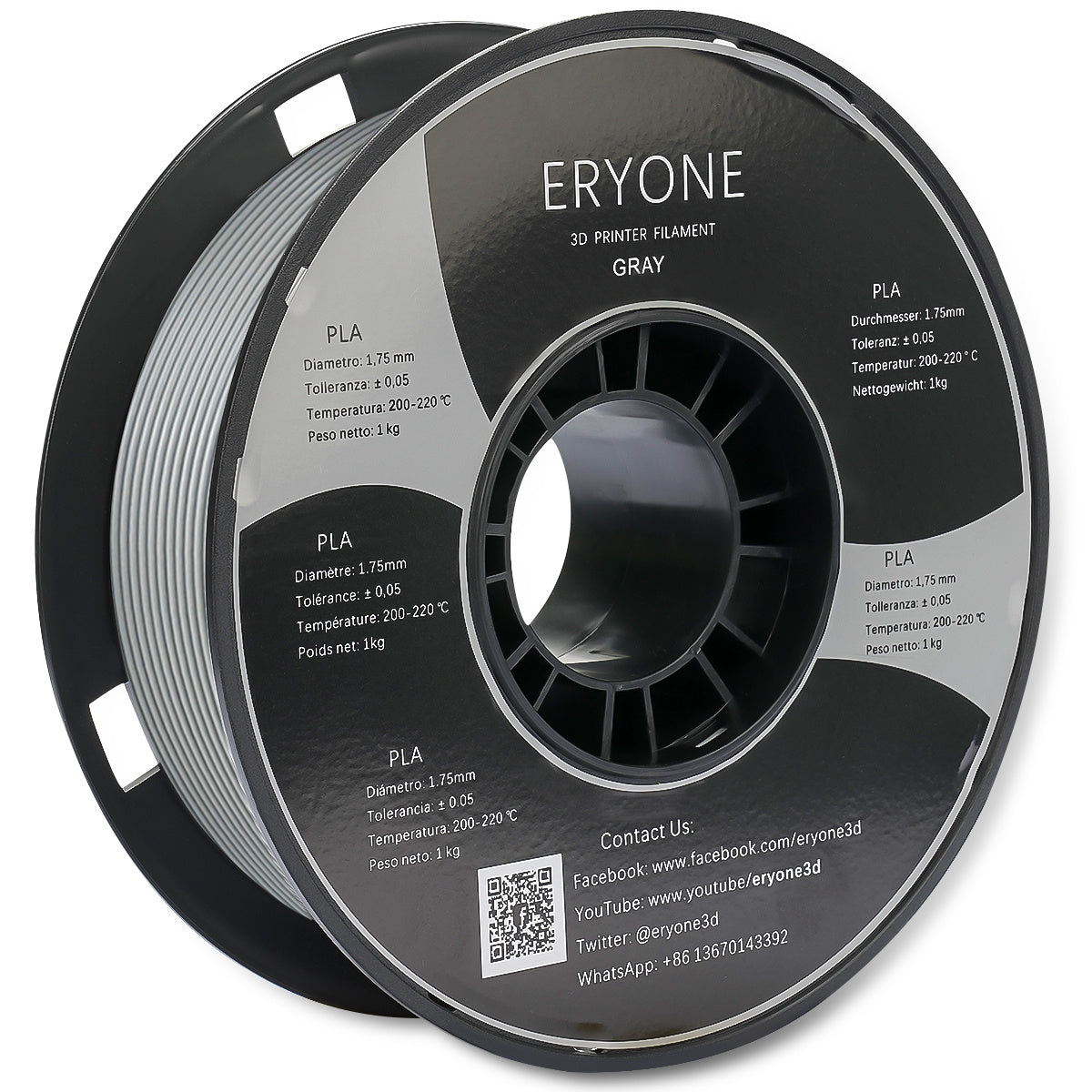 ERYONE PLA 3D Printer Filament 1.75mm, Dimensional Accuracy +/- 0.05 mm 1kg (2.2LBS)/Spool - eryone3d