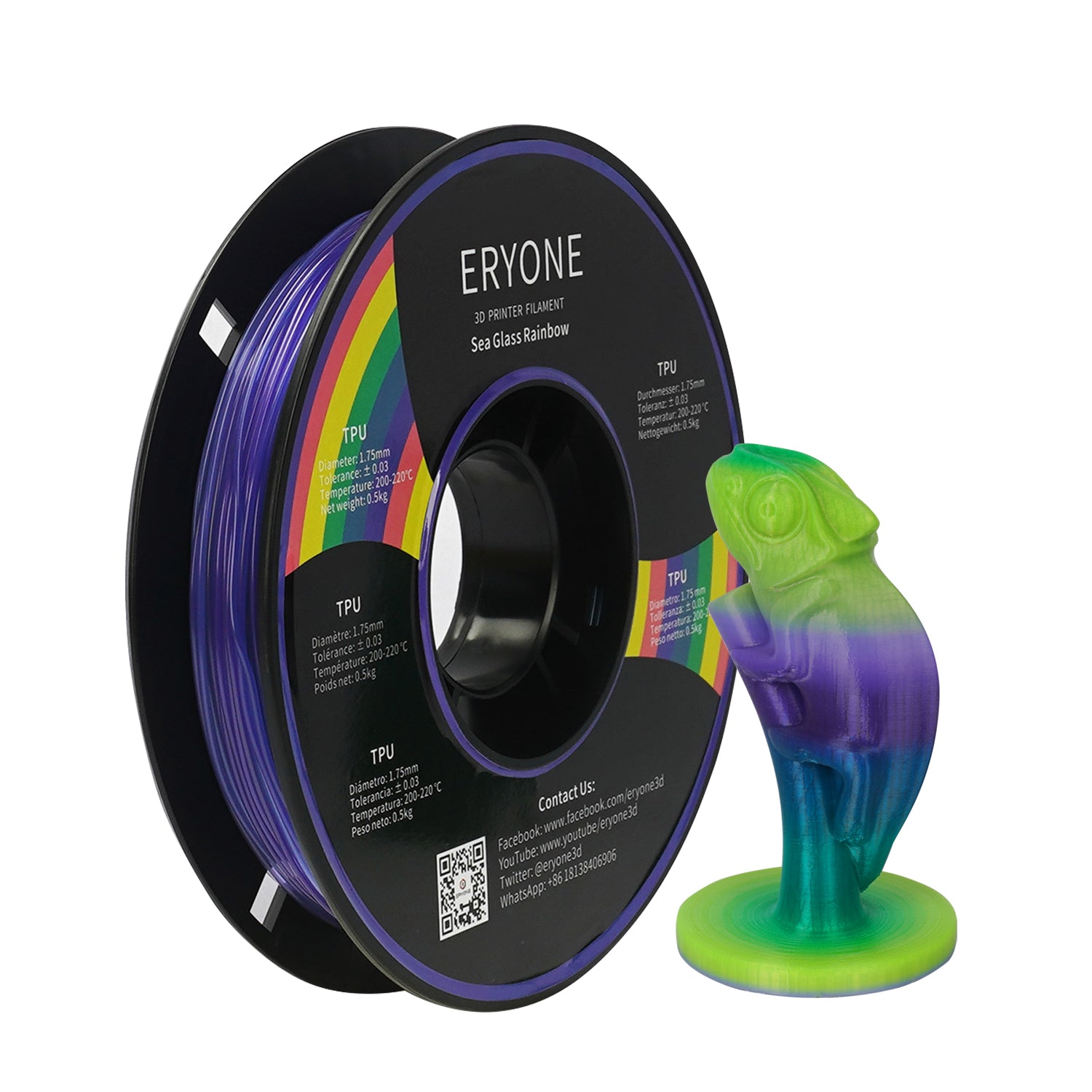 ERYONE 1.75mm TPU 3D Printer Filament, Dimensional Accuracy +/- 0.05 mm, 0.5kg&1kg (1.1 LB) / Spool